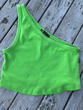Zara One-Shoulder Crop Top in Bright Green